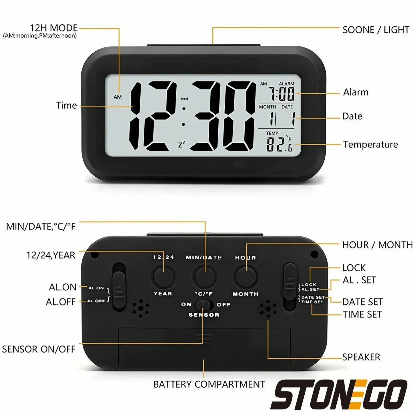 Multifunctional Smart Temperature Digital Alarm Clock LED Backlight Digital Electronic Alarm Clock