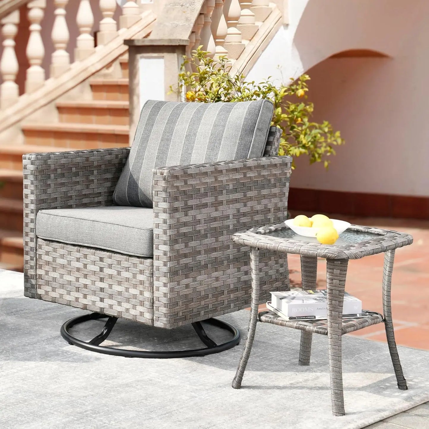 Patio Furniture Sets Outdoor Sectional Sofa with Swivel Rocking Chairs