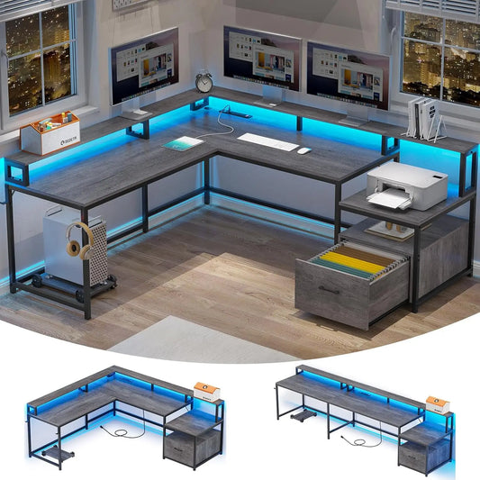 Shaped Office Desk, With LED Lights