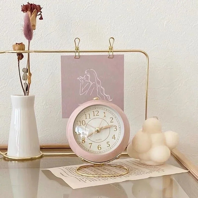 Metal Ball Shape Clock Small Portable Desktop Decoration Alarm Clock with Bracket Creative Silent Children's Room Alarm Clock