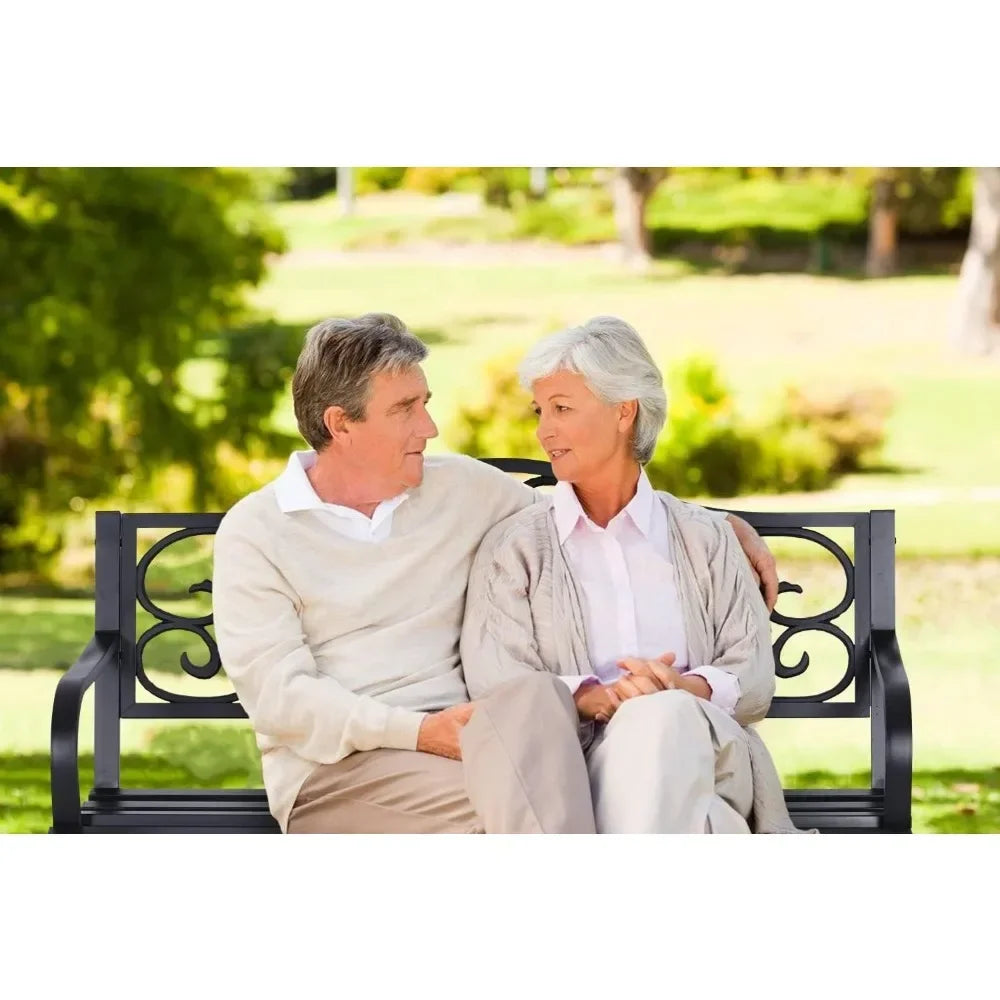 Outdoor Garden Bench with Floral Pattern Backrest