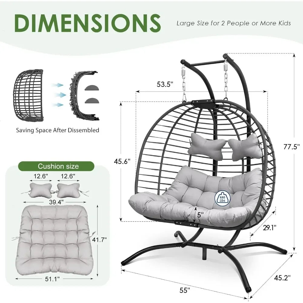 2 Person Double Egg Chair Outdoor Patio