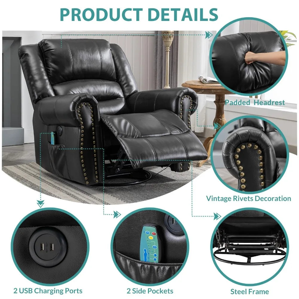 Massage Swivel Rocker Recliner with Heat , Vibration,